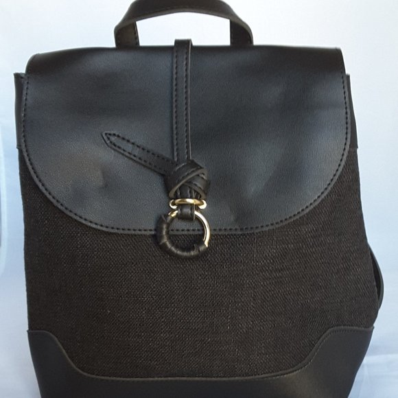FAUX LEATHER BLACK BACKPACK - Picture 1 of 7